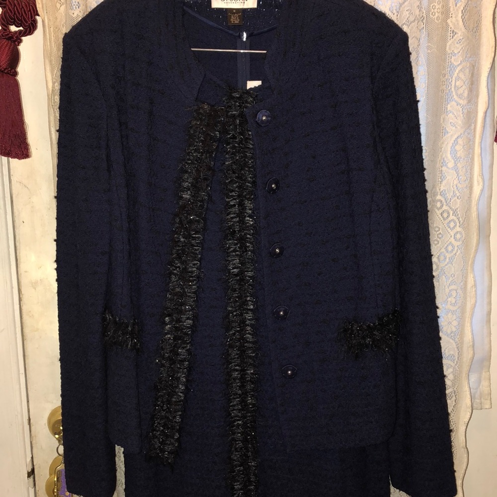 ST JOHN COLLECTION-2 PC NVY & BLK DRESS ENSEMBLE